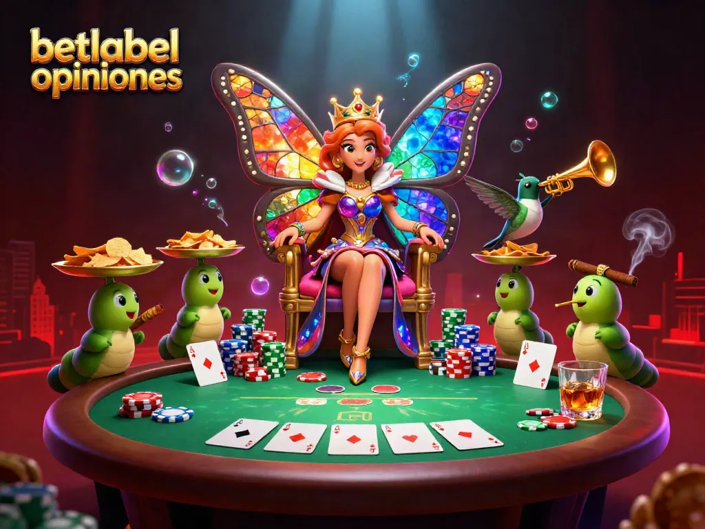 Experience thrilling gameplay with vibrant betlabel opiniones featuring a butterfly queen in a colorful casino setting.
